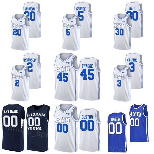 

college byu cougars basketball 3 rudi williams jerseys 20 spencer johnson 5 gideon george 2 jaxson robinson 30 dallin hall fousseyni traore, Black