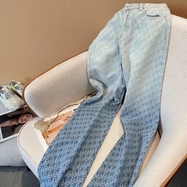 

women's jeans gradient color jean's spring american high street waist thin straight casual wide leg mopping pants ins 230324, Blue