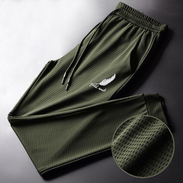 

mens pants joggers pants casual quick dry ice silk mesh pockets sports pants thin sweatpants pockets ankle tied sweatpants streetwear 230323, Black