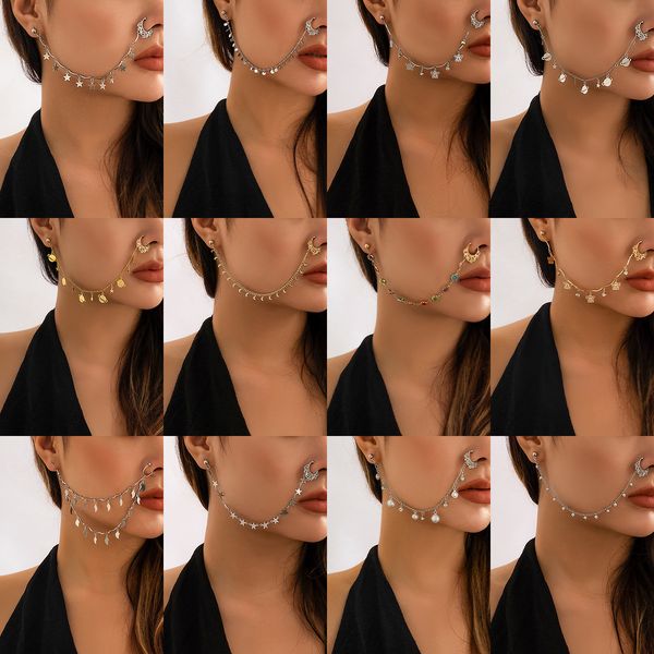 

wind star moon tassel piercing-nose stud nose decoration sweet cool stud type piercing piercing ring earrings nose ring nne piece, Golden;silver
