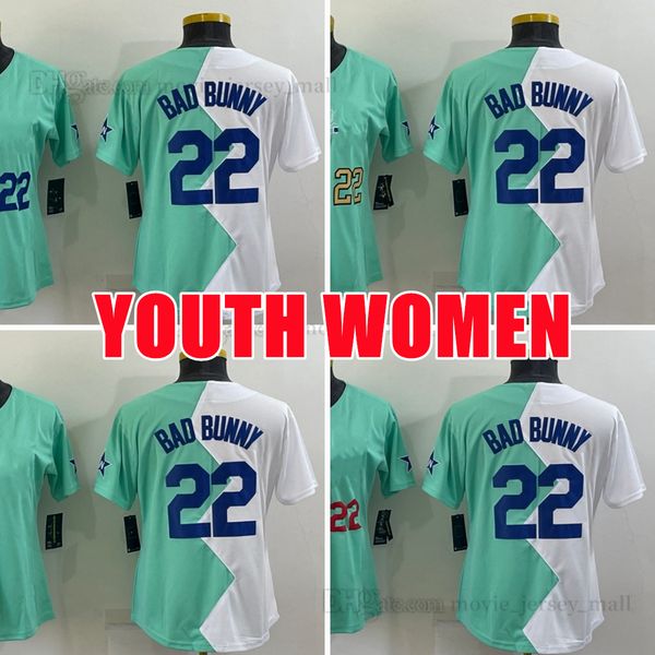 

custom women youth 22 bad bunny 2023 baseball jersey world series champions city blank red green blue gold stitched jerseys, Blue;black