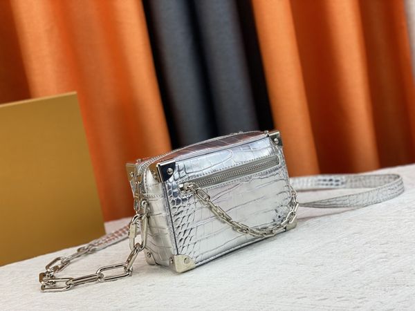 

mini soft trunk designer men women bag canvas alligator print genuine calf-leather chain box cross-body shoulderbag purse handbag clutch dhg