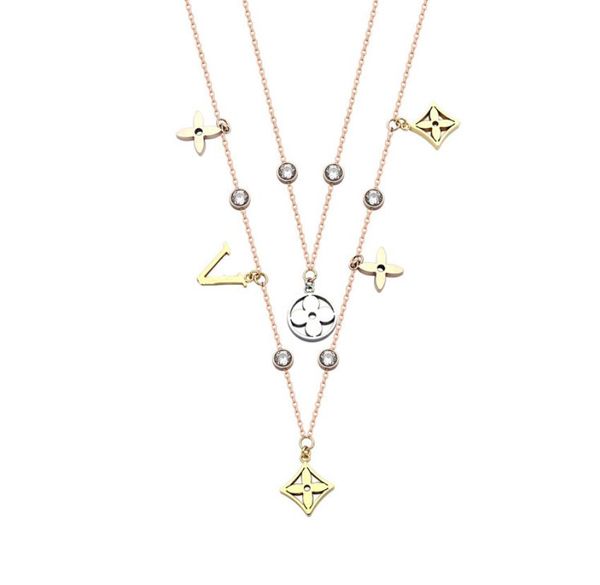 

pendant necklaces designer classic luxury v-letter five four leaf double layer diamond necklace, Silver