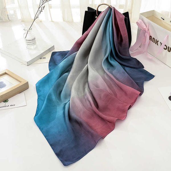 

sarongs new fashion silk gradient square scarf 90*90cm women neck hair tie band bag warp soft neckerchief hijab headscarf foulard p230323, Blue;gray