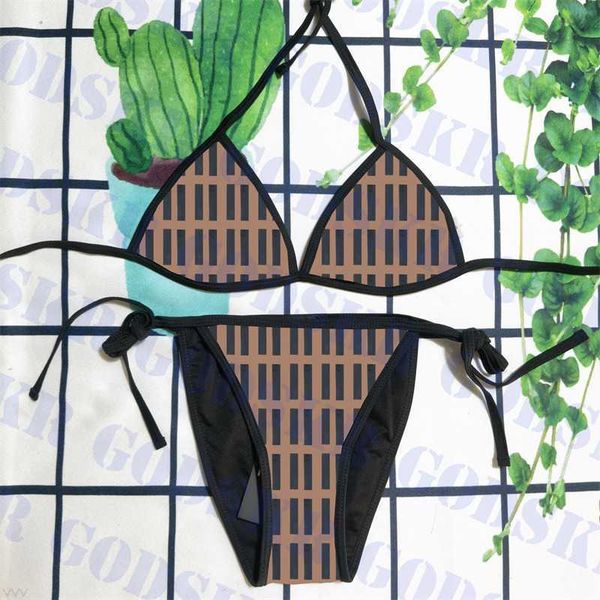 

brown letter bikini womens swimwear designer swimsuit halter bikinis classic triangle bathing suit bq11, White;black