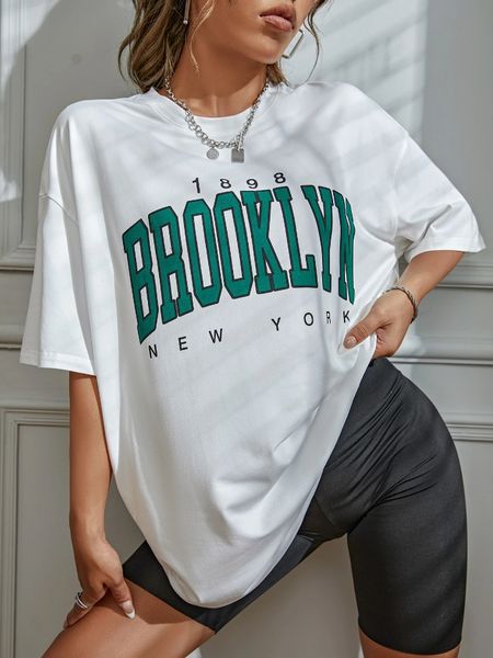 

womens tshirt women harajuku tshirt 1898 brooklyn york letter print short sleeve tee summer casual oversized tshirts female clothes 230323, White