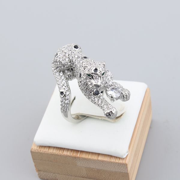 

mens diamond stereo 3d leopard promise rings band diamond fine jewelry rings for women sterling silver unique 18k valentine's day gift, Golden;silver
