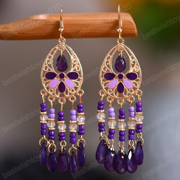 

classic women's white crystal beads tassel dangle earrings fashion jewelry bohemia vintage flower hollow wedding earrings hangers, Silver
