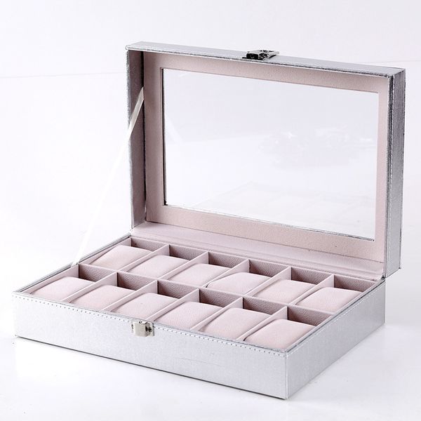 

watch boxes cases luxury 61012 grids handmade colorful pu leather watch clock box watch holder storage case box for watch holding watch disp, Black;blue