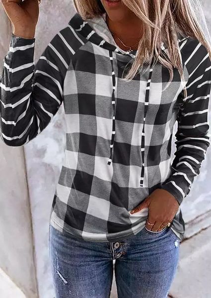 

women's hoodies sweatshirts plaid lapel temperament commuting gray cardigan other sources cotton european and american women's swe, Black