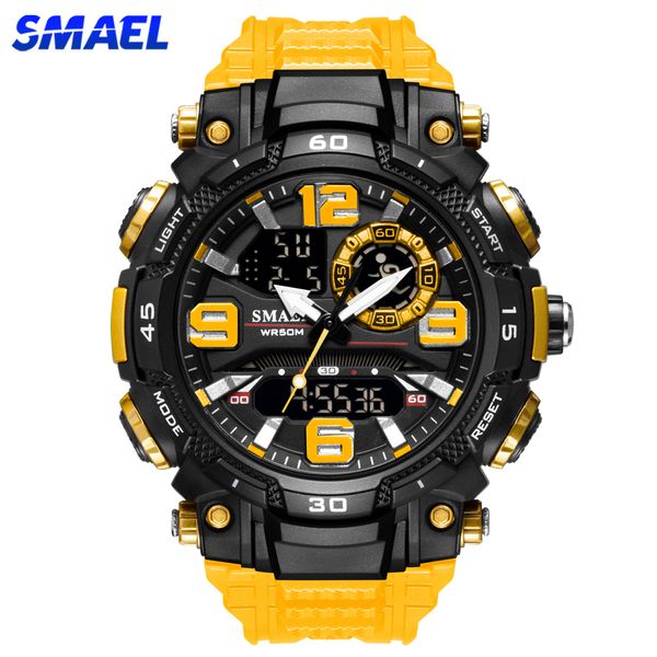 

wristwatches smael luxury watches men dual display watch waterproof men's sport wristwatch mens military army clock male satch 1921 230, Slivery;brown