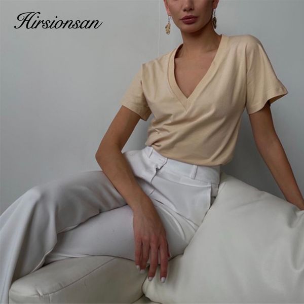

women's t-shirt hirsionsan summer v neck t shirt women basic short sleeve cotton female soft tees kintwear harajuku tshirts for ladies, White