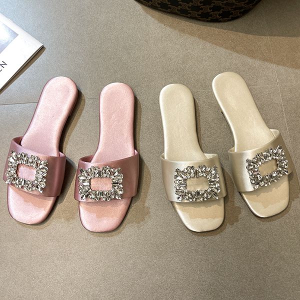 

slippers women's slippers summer rhinestones flat elegant sandals female fashion outdoor beach shoes slides chanclas mujer playa 230324, Black