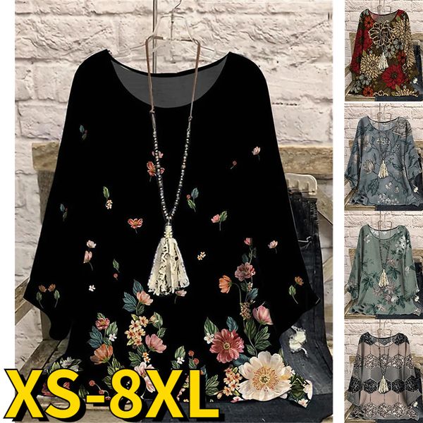 

womens tshirt autumn winter everyday street retro elegant long sleeve round collar trend slim pullover women flower printing 230323, White