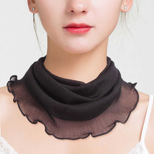 

sarongs fashion female % silk knit false collar sun protection pullover summer solid color double ruffle elastic neck guard scarf p19 p23032, Blue;gray