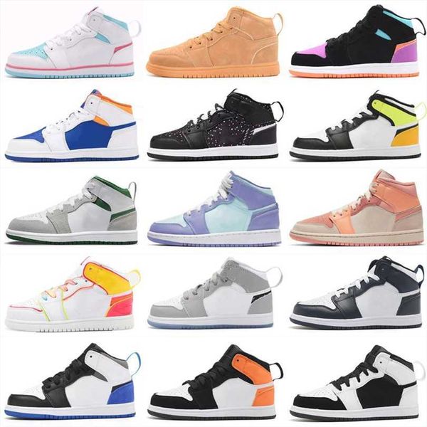 

mid shoes 1 se field purple chicago varsity red kid basketball high 1s gs blue tiger print children girls boys sneaker size 22-37cvsr, Black