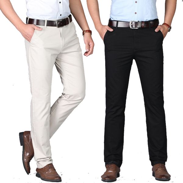 

men's pants spring summer thin business casual cotton long straight slim solid male dress trousers 29 42 230323, Black