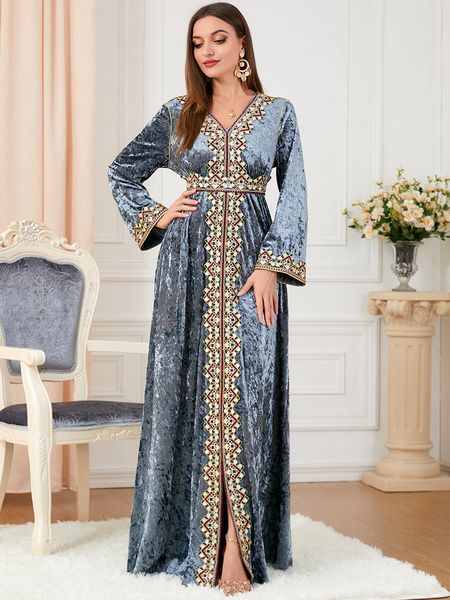 

ethnic clothing velvet muslim dress women abaya embroidery morocco party winter thicken split abayas kaftan islam turkey arabic long robe 23, Red