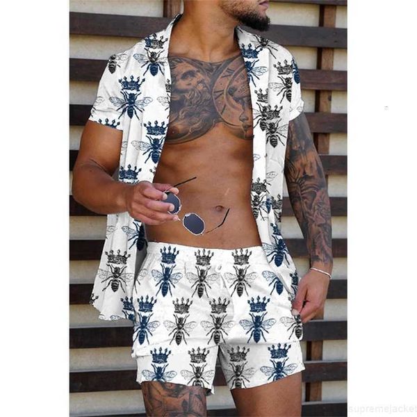 

2023 large men's short sleeve set printed summer casual shirt t-shirt, White;black