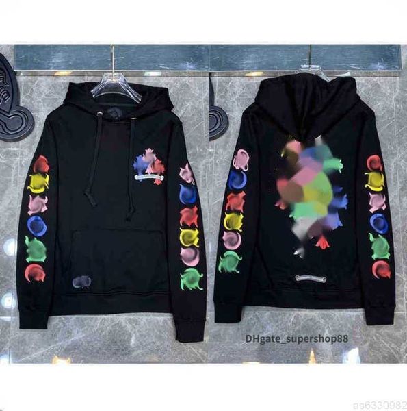 

men's hoodies sweatshirts designer hearts hoodie chromes mens hoody clothing womens heart hooded ch cross flower arm front printed hors, Black