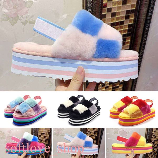 

luxury slide shoes fashion women wool sandals warm comfort slippers woman slipper shoes autumn winter slides scuffs sandal size 35-41, White;red