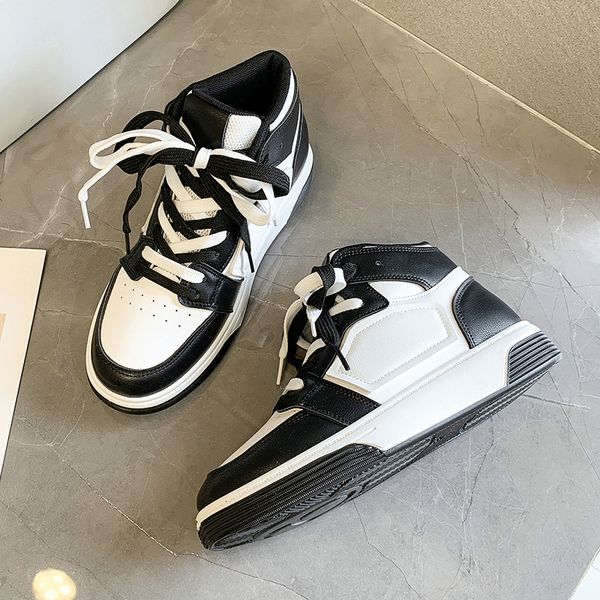 

dress shoe sneakers 2023 spring lace up casual shoes breathable women platform sports fashion high running 230324, Black