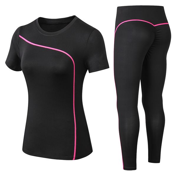 

set yoga outfits quick dry 2 piece female short sleeved long pants outdoor sportswear fitness suit plus size sport outfit for woman 230324