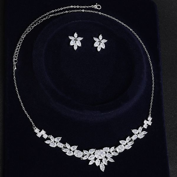 

silver bridal jewelry set necklace dangle earrings for bride pendant wedding prom jewelry accessories for women, Slivery;golden