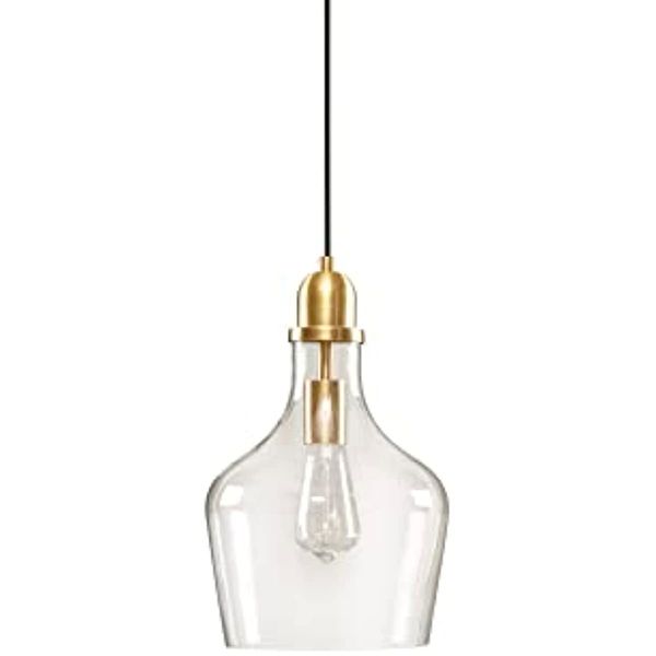 

auburn modern pendant lighting - gold base, bell shaped glass shades chandelier