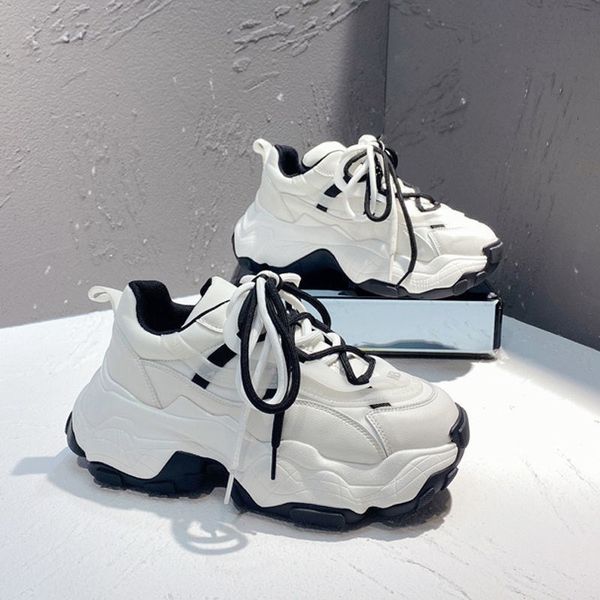 

dress shoes sneaker's trendy fallwinter daddy shoe's trifle sole midheel white designer shoe 230324, Black