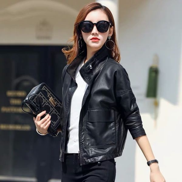

women's jackets 2023 solid fall women bike coat faux leather outwear zipper outfit spring autumn wome fashion short pu black female jac, Black;brown