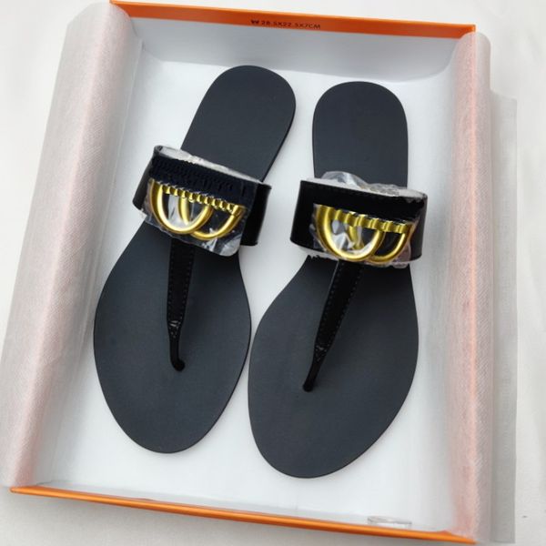 

summer luxury sandals women flip flops slipper fashion genuine leather slides metal chain ladies casual size 35-43, Black
