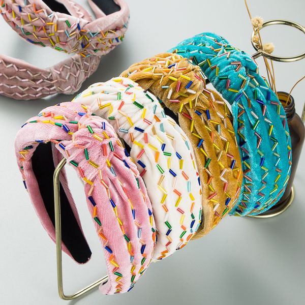 

headbands women girls baroque luxury velvet tube beads knot hairband headband hair accessories hair jewley 230323, Silver