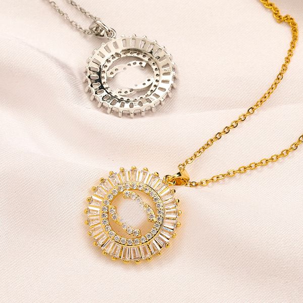 

luxury brand designer pendants necklaces brass copper diamond real gold plated double letter choker pendant necklace chain jewelry accessori, Silver