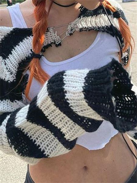 

women's knits tees tossy knit shrugs for women black and white striped mini cardigan knitwear long sleeve drop shoulder shrug y2k egir