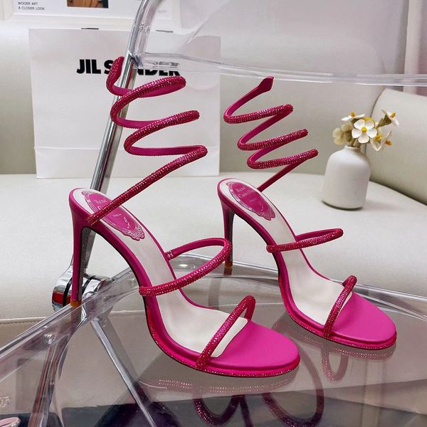 

strass rhinestone snake rene stiletto sandals rene caovilla cleo 95mm evening shoes women's high heels ankle wraparound factory 3o7k, Black