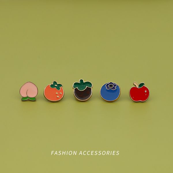 

cute fruit brooches set 5pcs metal enamel painting badges peach apple blueberry grape orange gold plated lapel pins jewelry gift accessories, Gray