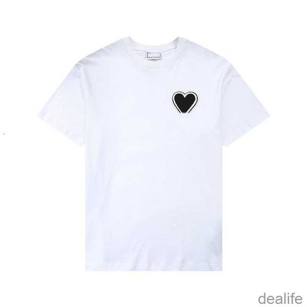 

paris fashion mens designer t shirt amis embroidered red heart solid color big love round neck short sleeve t-shirts for men and women 97ij, White;black