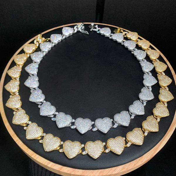 

iced out heart cuban link chain tennis necklace for women full paved bling cz cubic zirconia choker necklaces jewelry drop ship, Silver