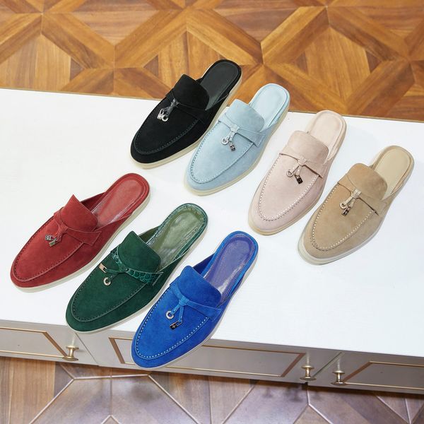 

lp summer sandals round head flat slippers pendant ladies fashion comfortable lofer wool beach casual women men shoes outdoor sandals, Black