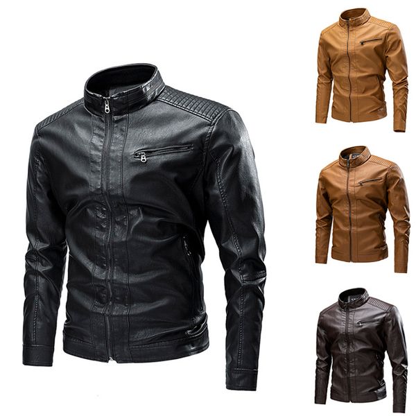 

men's leather faux 2023 autumn winter fleece thick jacket casual vintage motorcycle biker coat male brand design pu jackets 230324, Black