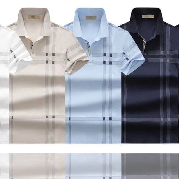 

mens polos luxury designer burrerys mens clothing polo neck short sleeve summer fashion t shirt high street embroidery geometric plaid casua, White;black