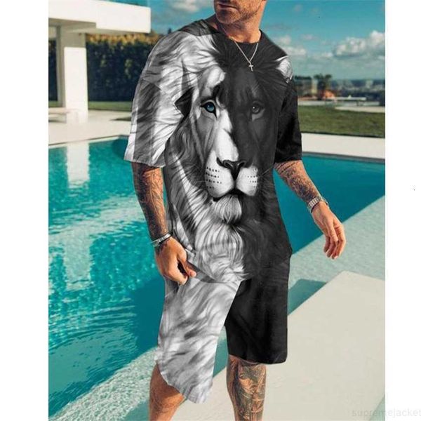 

2023 new printed t-shirt men's round neck short sleeve set, White;black