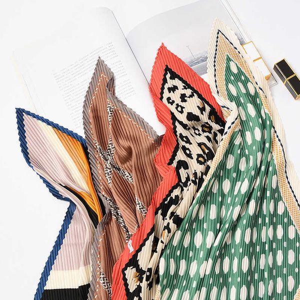 

sarongs square horse print crinkle small silk scarf for women crumple neck wear pleated foulard femme bandana handkerchief p230323, Blue;gray