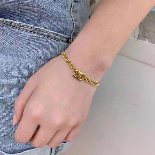 

classic bracelets link chain women brand double letter bangle 18k gold plated stainless steel lovers gifts wristband cuff chains designer we, Black