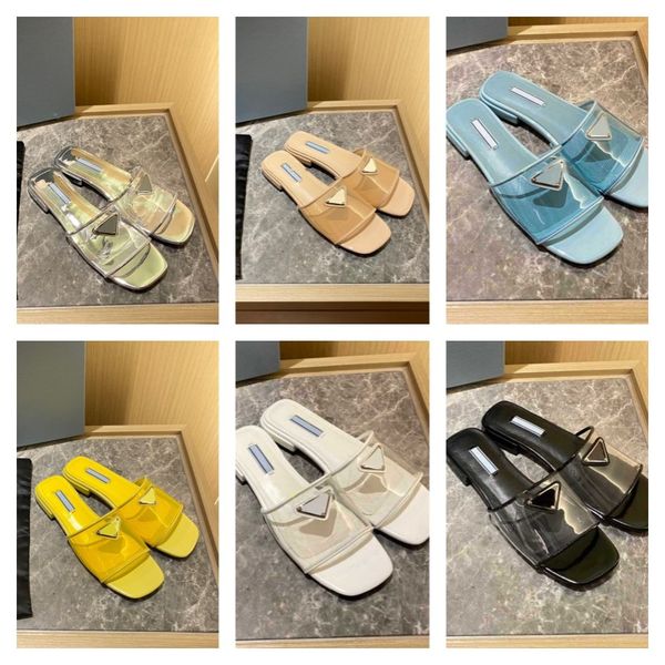 

designer clear slippers sandals women slipper p logo print flat heels enameled metal triangle sandal transparent beach outdoor sandal pool s, Black