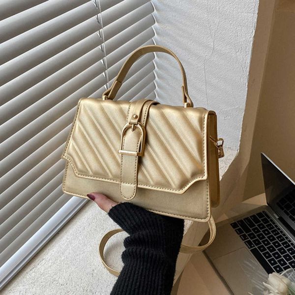 

women new simple fashion shoulder bags stripe messenger bags horizontal square handbags bags made of leather 230308