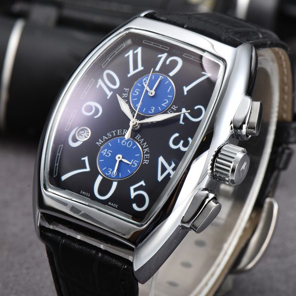 

new men's selling luxury watch 5 needle quartz 24 calendar watch real belt watch gift watch, Slivery;brown
