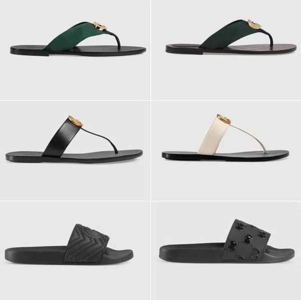

2023 slipper designer slide summer sandals fashion men beach indoor flat flip flops leather lady women shoes ladies slippers size 35-45 with, Black