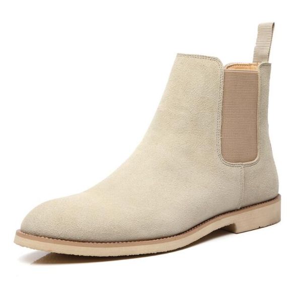 

autumn and winter british martin boots pointed casual shoes leather high-men's chelsea boots motorcycle boots beige color, Black